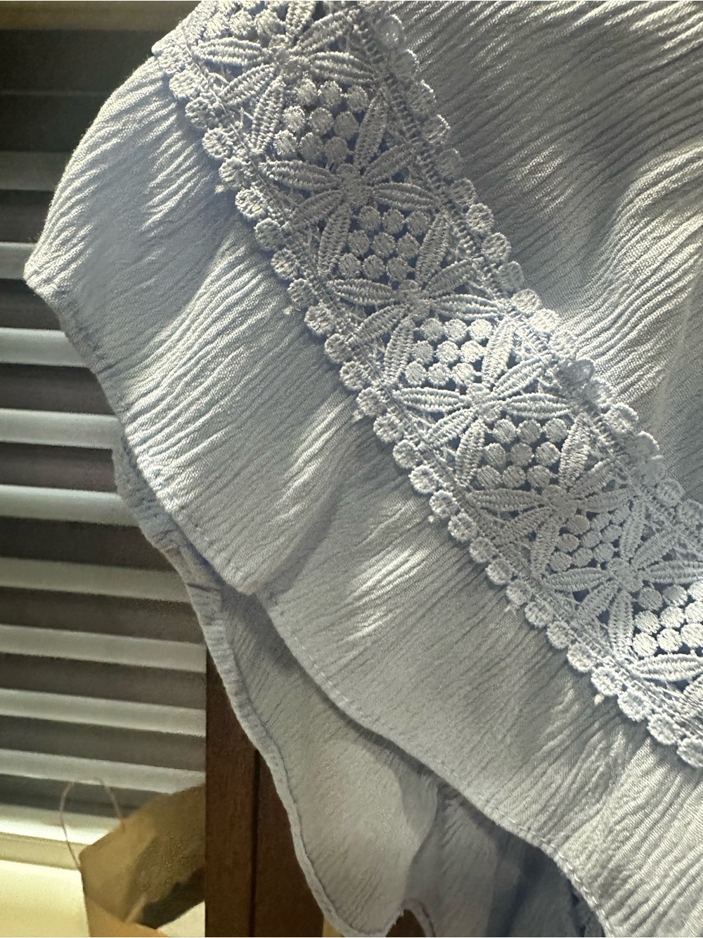 Light Blue Ruffled Off-Shoulder Blouse - Picture 3 of 5